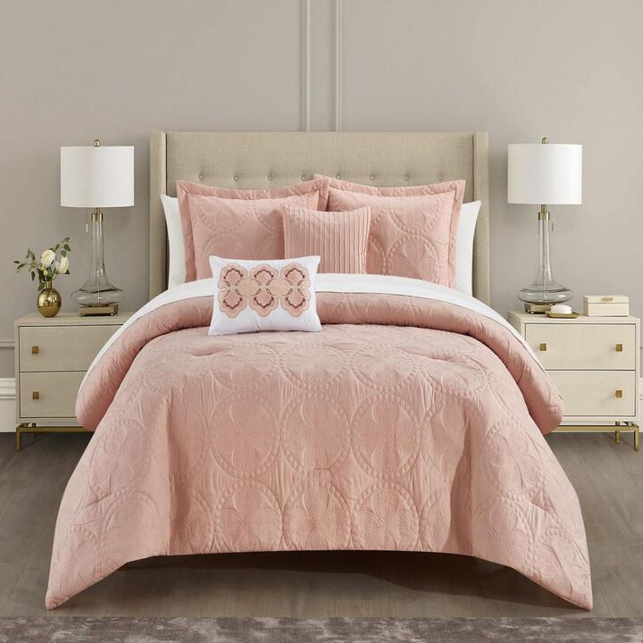 Chic Home Adaline Comforter Set Embroidered Design Bed In A Bag - Decorative Pillows Shams Included - 9 Piece - King 104x92", Blush