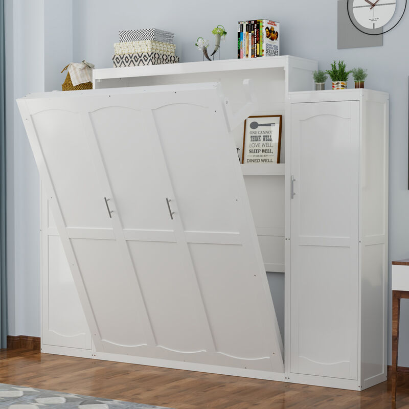 Merax Murphy Bed with 2 Wardrobe and Storage Shelf