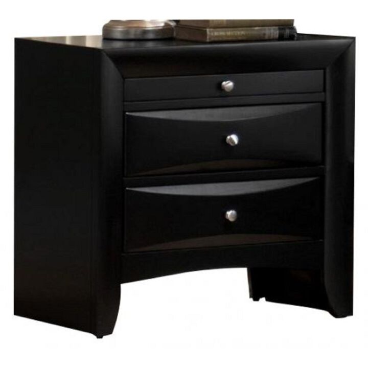 1Pc Contemporary 2 Drawer Nightstand End Table Jewelry Tray Black Finish Solid Wood Wooden