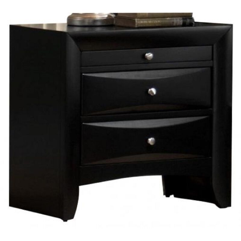 Streamdale Black Wood Nightstand with Drawer and Jewelry Tray