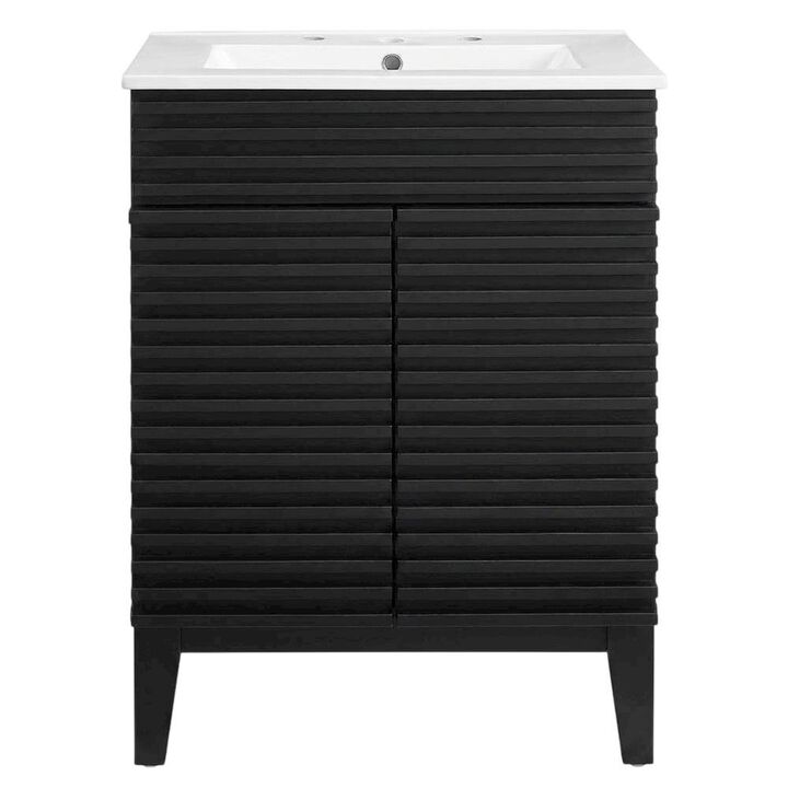 Black White 24-Inch Floor-Mount Bathroom Vanity with Ceramic Sink