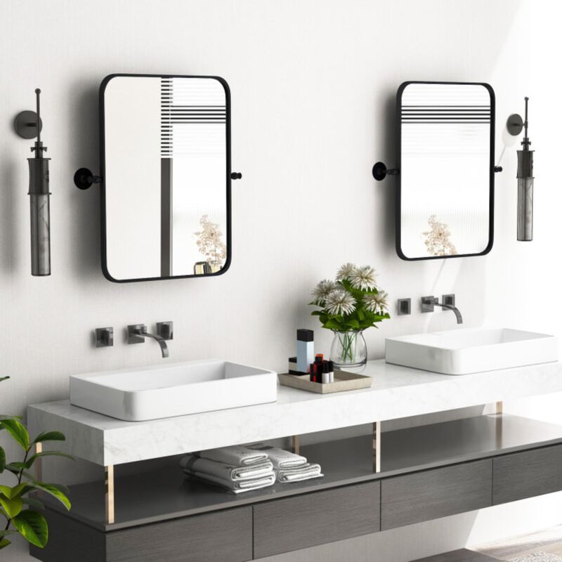 Hivvago Black Metal Framed Pivot Rectangle Wall-Mounted Mirror