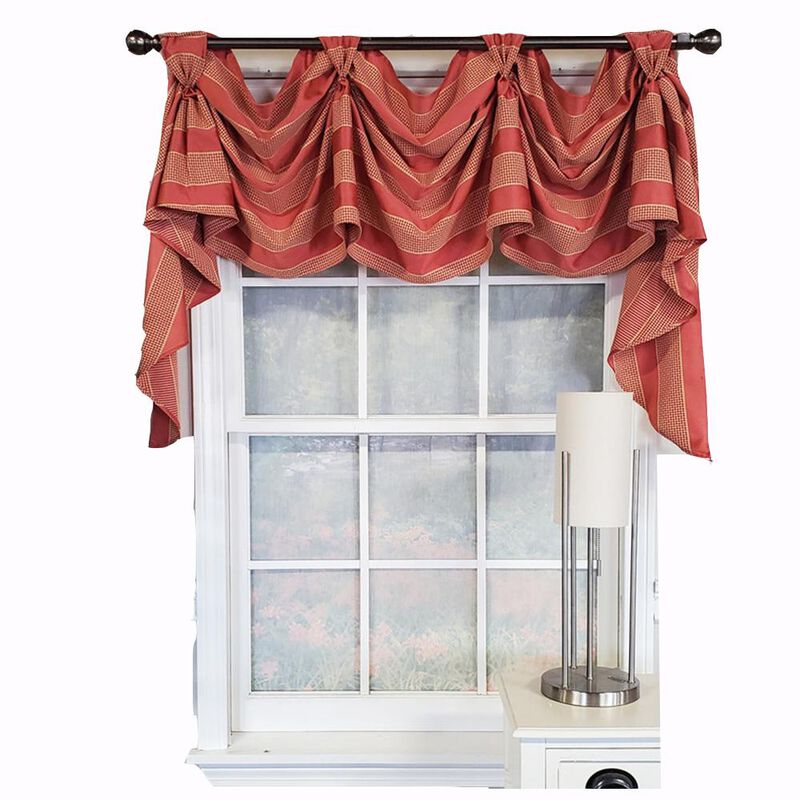 RLF Home Luxurious Modern Design Ribbon Stripe Victory Swag 3-Scoop Window Valance 50" x 25" Coral
