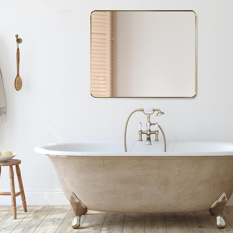 Altair Nettuno 36 Rectangle Bathroom/Vanity Brushed Gold Aluminum Framed Wall Mirror