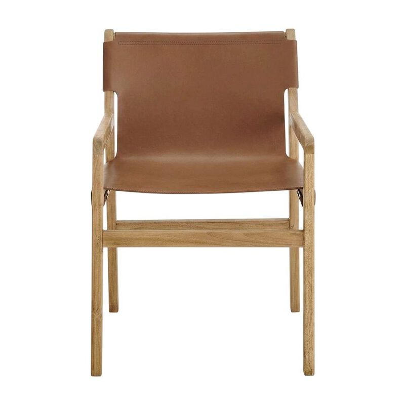 Leather Dining Accent Chair with Armrests, Chestnut Tan image number 0
