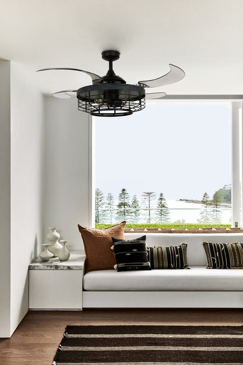 Fanaway Montclair 48" Retractable Blade Ceiling Fan with Light and Remote, Modern Fandelier Ceiling Fan, Patented Design Technology, Stronger Thicker Blades, Black
