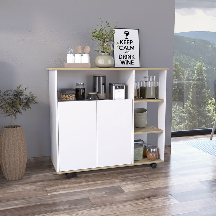 Streamdale Paprika Kitchen Cart with Shelves and Cabinet