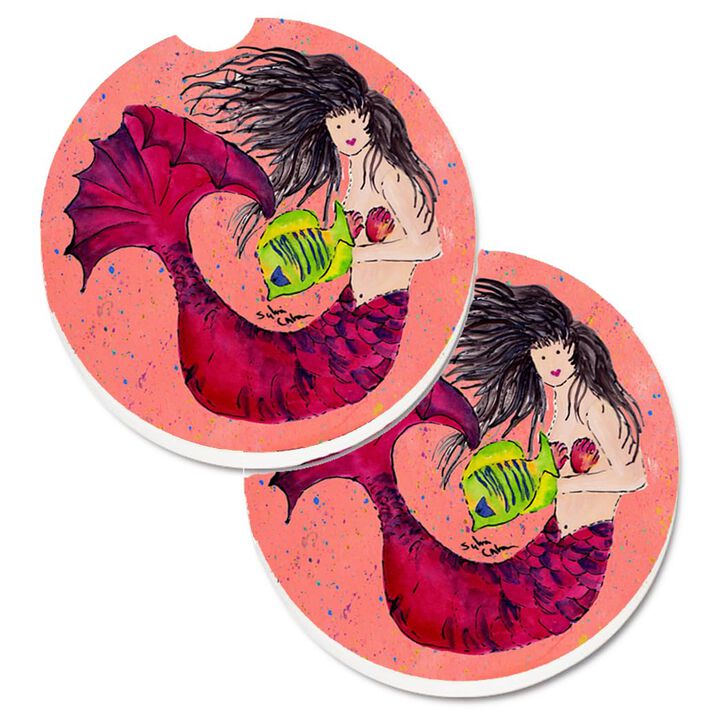 Caroline's Treasures Mermaid Set of 2 Cup Holder Car Coasters 8338CARC, 2.56, Multicolor