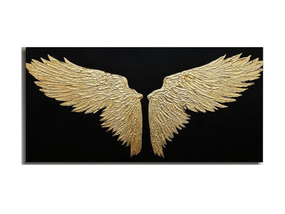 Bird Wall Decor Black Gold Textured Wall Art 24"x48" Abstract Paintings
