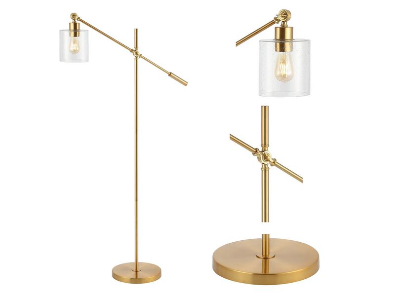 Kathryn Iron/Seeded Glass Adjustable Head Modern LED Floor Lamp