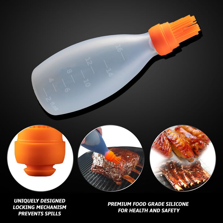Silicone Pastry Brush, All-in-One Slicone Basting Brush with Sauce Bottle, Heat Resistant BBQ Accessories
