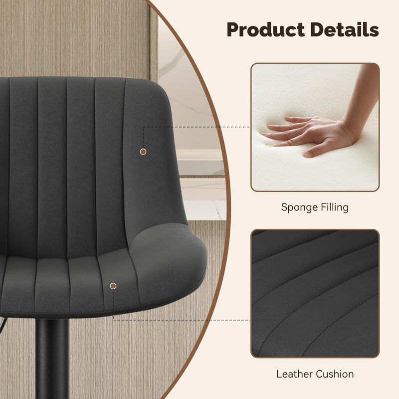 Swivel Bar Stools Set of 2, Upholstered Counter Height Bar Stools with Back and Footrest, 360 Degree Swivel Kitchen Island Chairs, Modern Barstools for Kitchen Counter, Home Bar, Dining image number 2