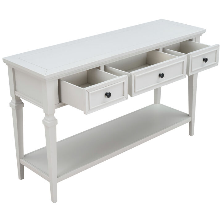 Merax American Retro Symmetrical Console Table with 3 Drawers & Open Bottom Storage Shelf