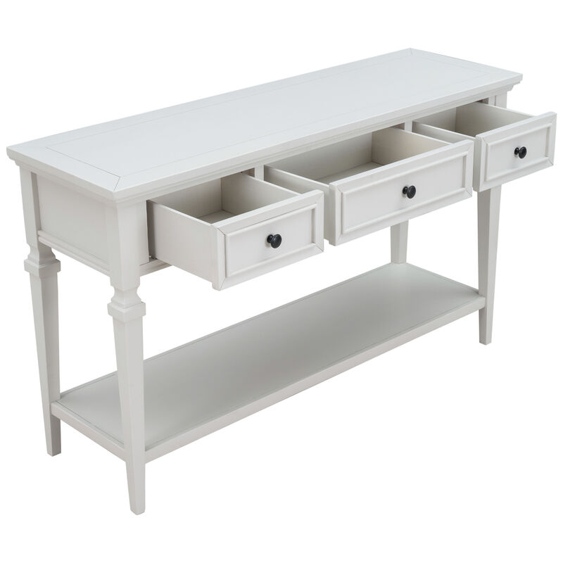 Whisen Classic Retro Style Console Table with 3-Top Drawers and Open Shelf - Antique White
