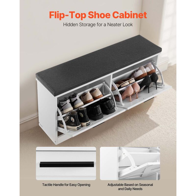 Entryway Shoe Storage Bench with Cushion, Flip Drawers and Shoe Organizer Rack image number 5