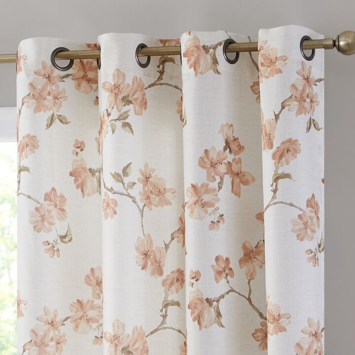 THD Camila Floral Textured Semi Sheer Light Filtering Window Treatment Curtains Drapery Grommet Panels for Living Room & Bedroom - Set of 2