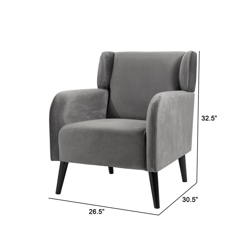 Kine 31 Inch Accent Armchair, Splayed Legs, Wood, Gray Fabric Upholstery - Benzara