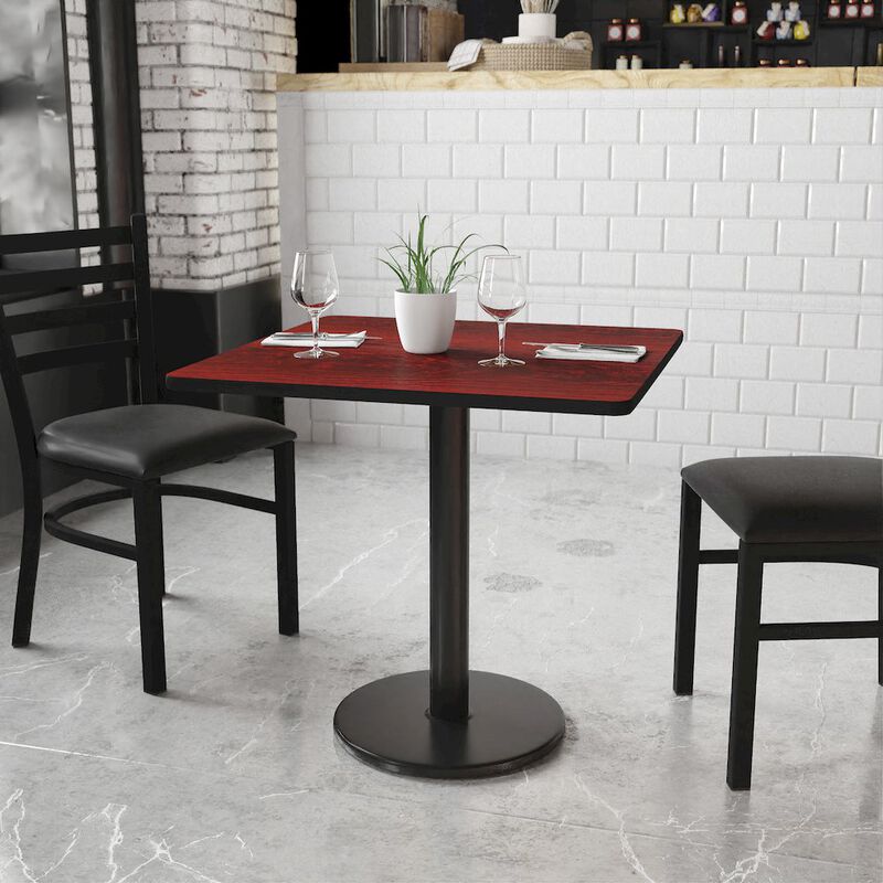 Flash Furniture 30'' Square Mahogany Laminate Table Top with 18'' Round Table Height Base image number 2