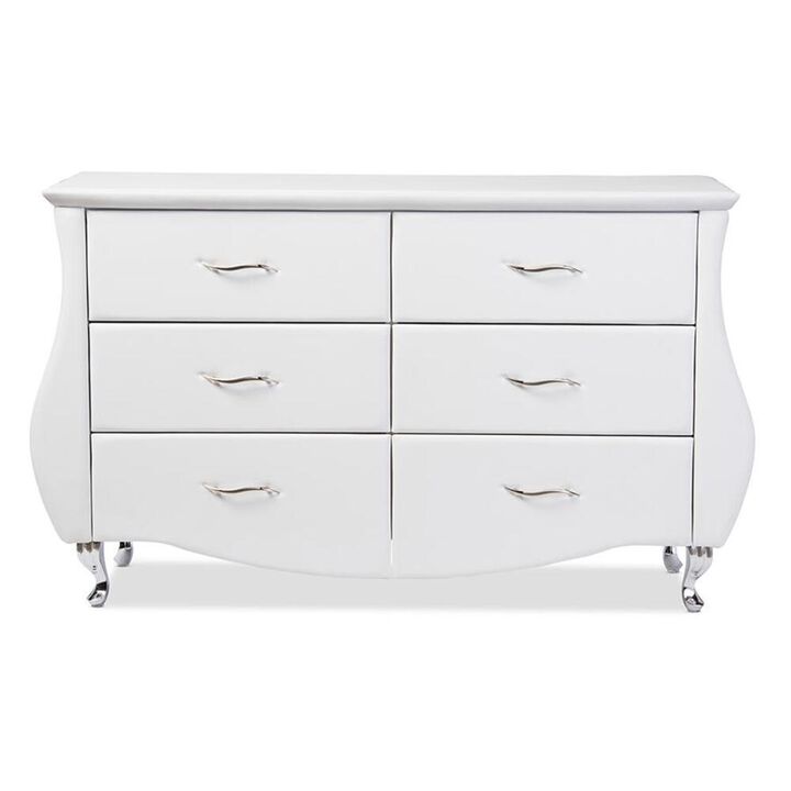 Baxton Studio Enzo Modern and Contemporary White Faux Leather 6-Drawer Dresser