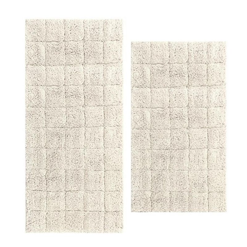 Knightsbridge Summer Tile 220 GSF Non Skid Back Bath Rug Set - 2- Piece - 17"x24" and 21"x34", Ivory