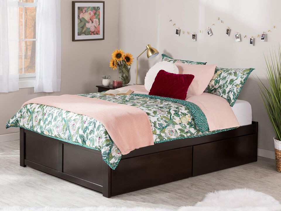 Atlantic FurnitureAFI Concord Queen Platform Bed with Flat Panel Footboard and Urban Bed Drawers in Espresso