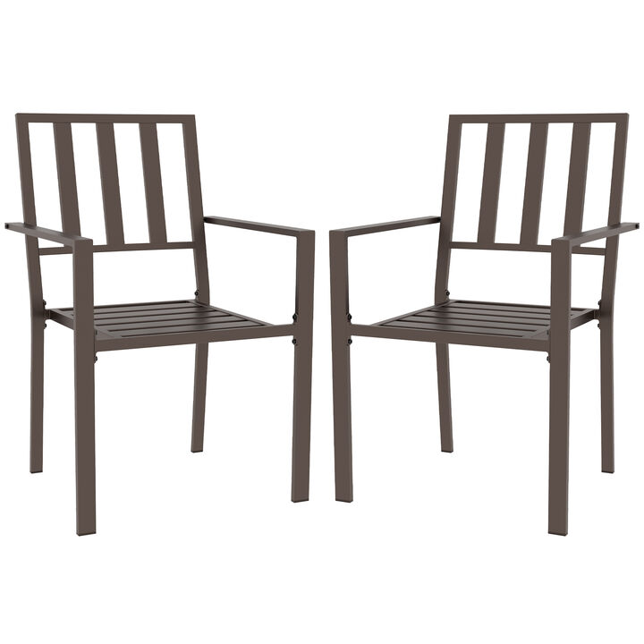 Outsunny Set of 2 Patio Dining Chairs, Stackable Outdoor Garden Bistro Chairs with Metal Slatted Seat & Backrest, for Yard, Garden, Black