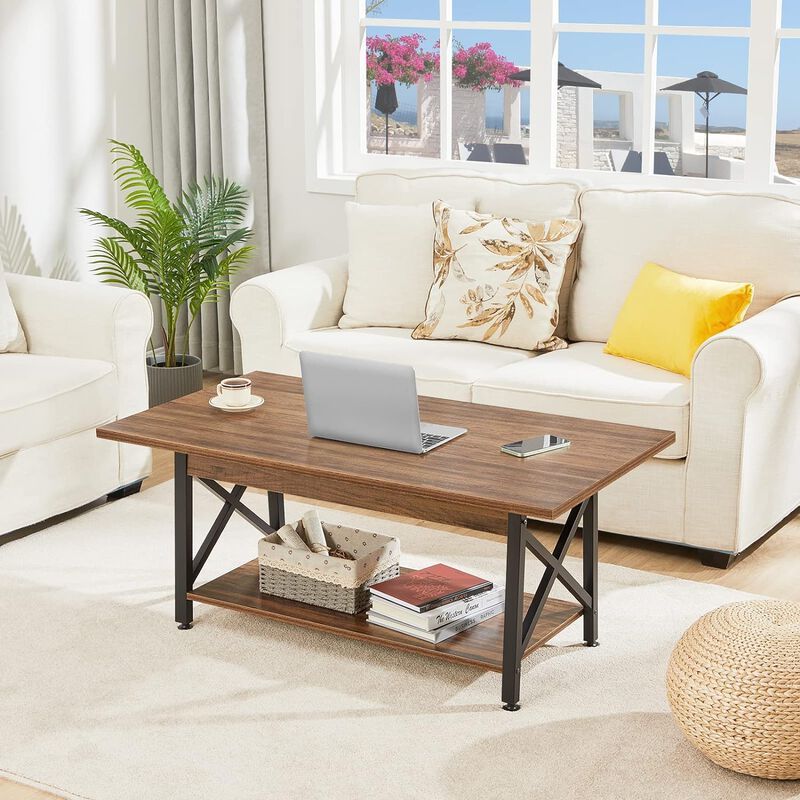 GreenForest Coffee Table with Storage, 39inch Modern Coffee Tables for Living Room, X-Frame Design Farmhouse Coffee Table Space
