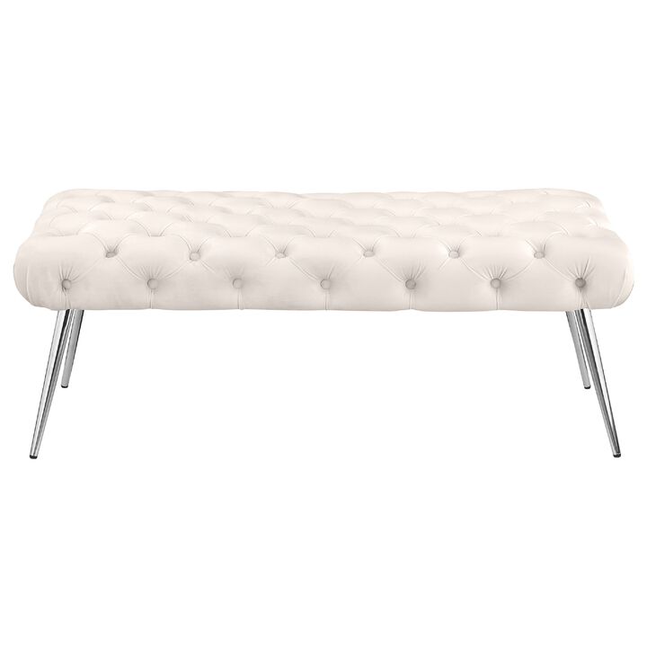 Lila Bench, Foam Seat, Button Tufted, Chrome Legs