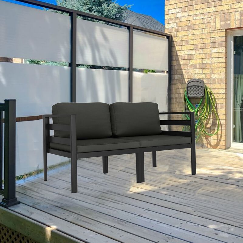 Shina 2pc Modular Outdoor Sofa Set, Black Aluminum, Polyester Fabric - Benzara