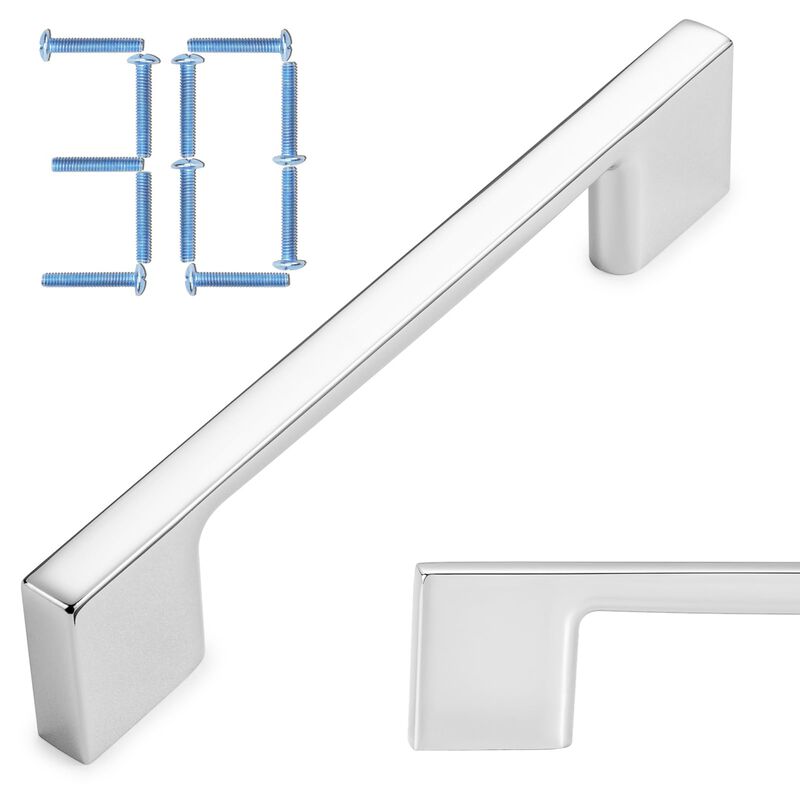 KOOFIZO 30-Pack Wide Foot Cabinet Bar Pull - Chrome Modern Solid Handle, 3.8 Inch/96mm Screw Spacing for Kitchen Cupboard Door,
