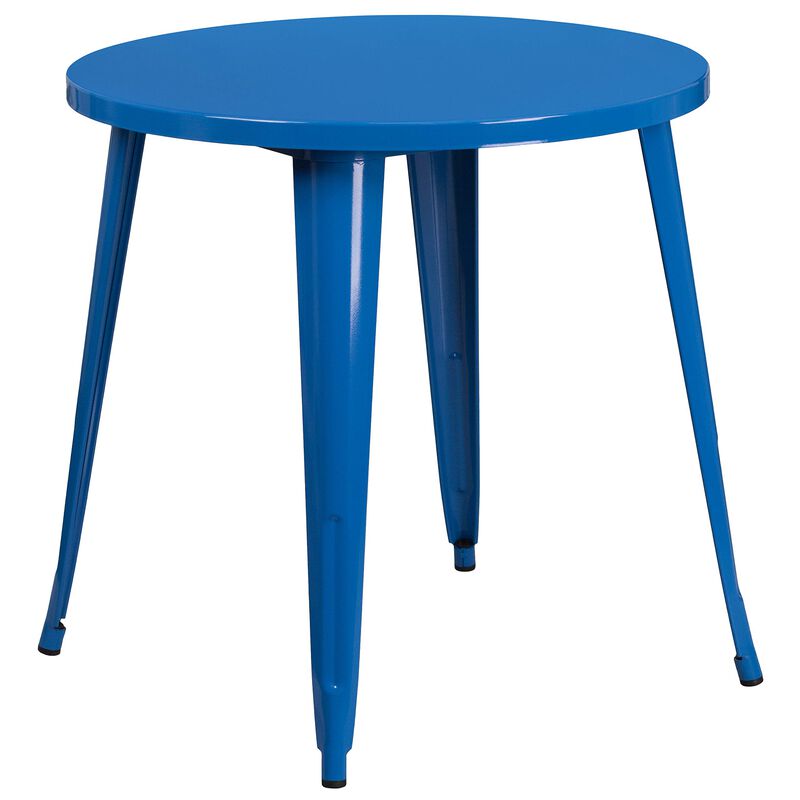 Flash Furniture Commercial Grade 30" Round Blue Metal Indoor-Outdoor Table Set with 2 Cafe Chairs