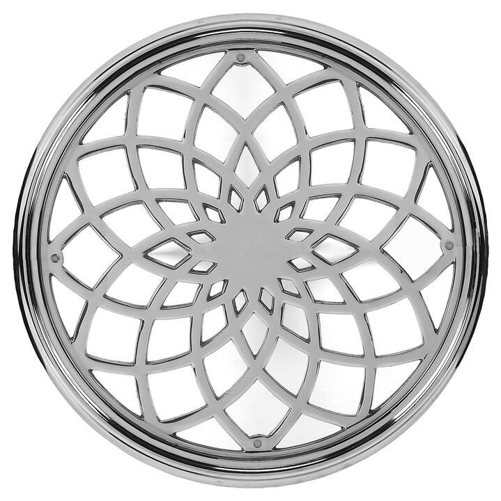 Hivvago 26 Inch Silver Aluminum Open Lattice Round Top End Table