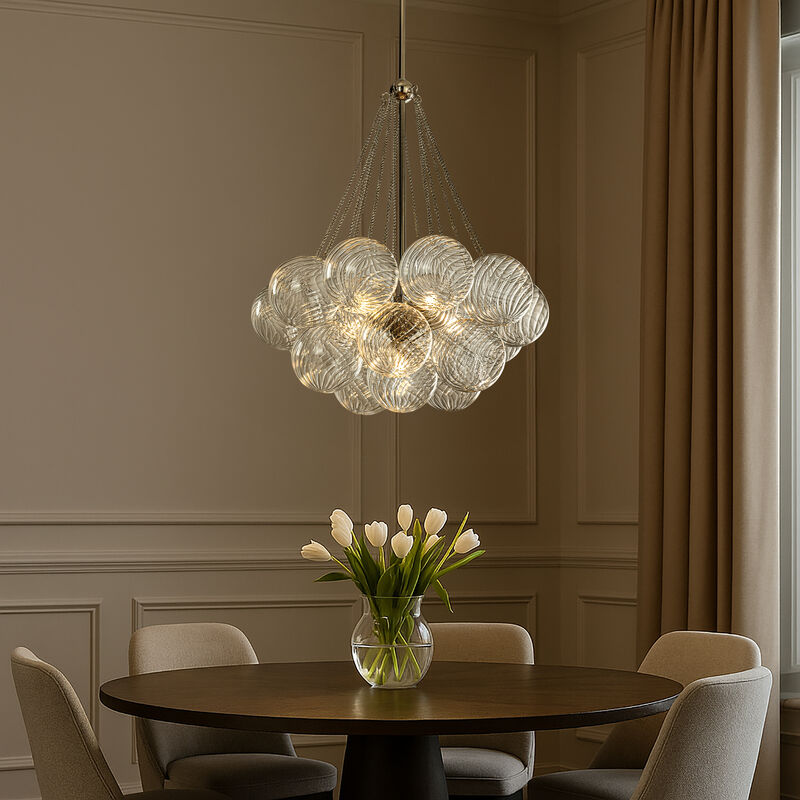 27'' Modern Glam Cluster Chandelier 6 Lights Pendant with Hand Blown Textured Glass Globes And Chrome Finish for Dining Room and Foyer image number 3