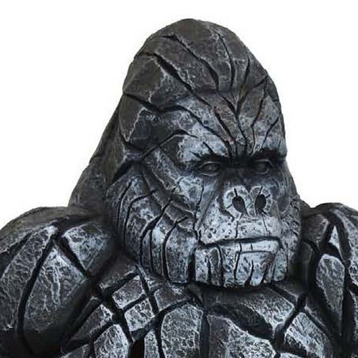 15 Inch Gorilla Figurine Statuette, Intricate Details, Resin, Black Finish - Benzara