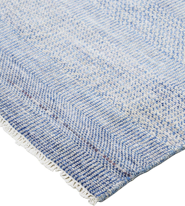 2 X 3 Blue And Silver Wool Striped Hand Knotted Area Rug