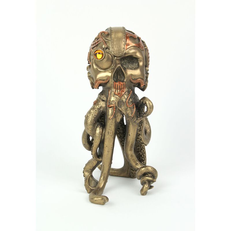 Bronze Copper Finished Steampunk Human Skull Octopus Fantasy Tabletop Statue image number 2