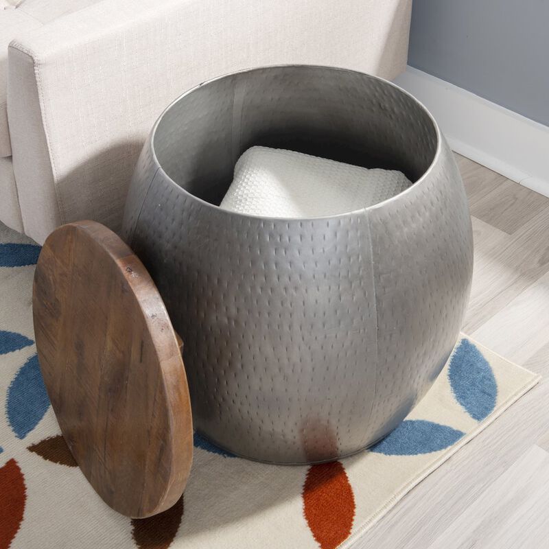 Linon Royce Drum Side Table With Storage Pewter image number 3