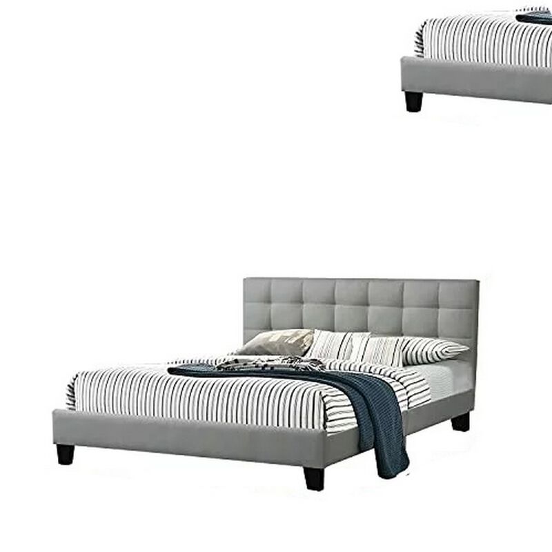 Dex Modern Platform California King Bed, Tufted Upholstery, Light Gray - Benzara