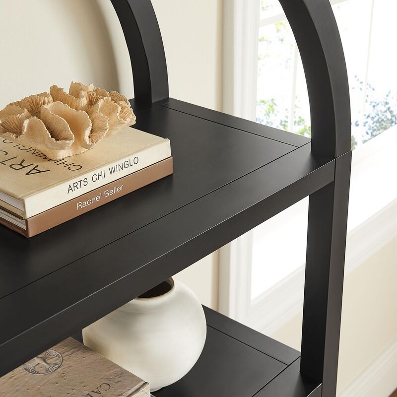 Modway Vexley 60 Inch Arched Bookshelf in Black &ndash; Modern Pine and Acacia Open Display Bookcase for Living Room, Office, Reading Nook image number 4