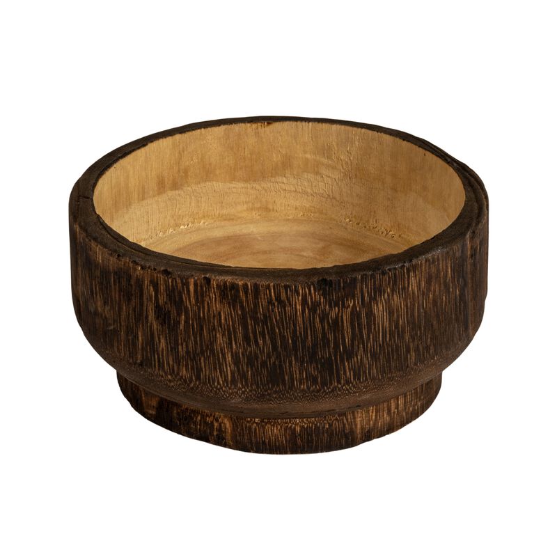 Round Paulownia Wood Decorative Bowl, Marbled Brown Finish image number 0