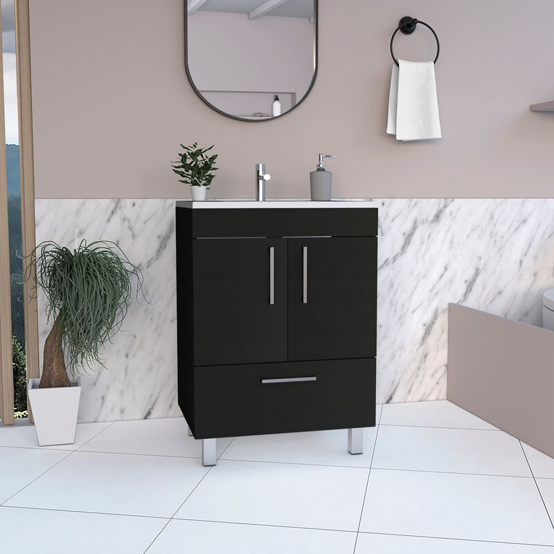 Velloc Single Bathroom Vanity, Double Door Cabinet, One Drawer -Light Gray