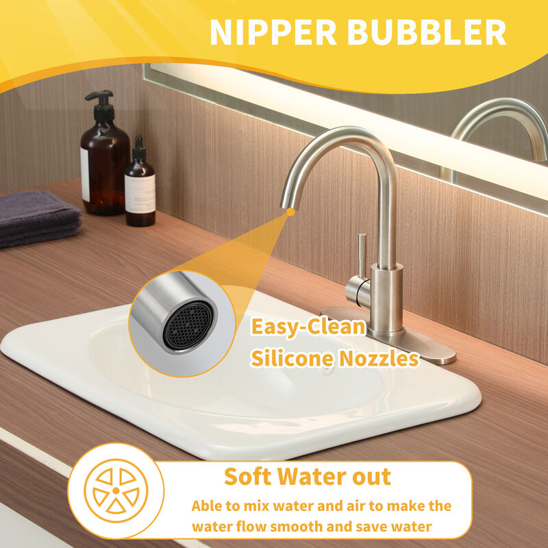 Mondawe Bathroom Sink Faucet, Single Handle 1 Hole Deck Mount Basin Hot & Cold Water with Deck Plate Lavatory Vanity Sink