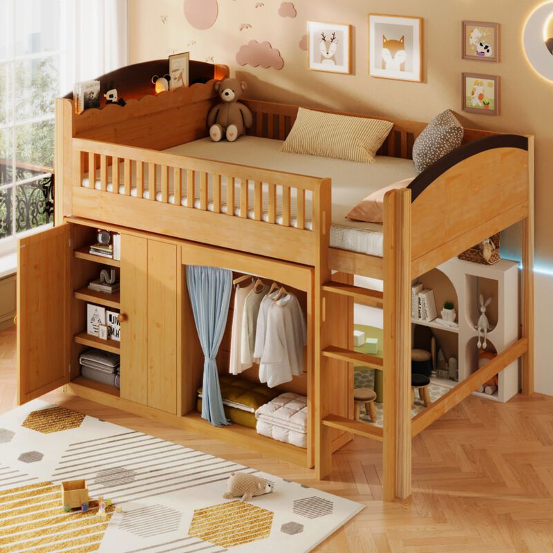 Flidre Wood Kids Loft Bed Featuring LED Lighting image number 3