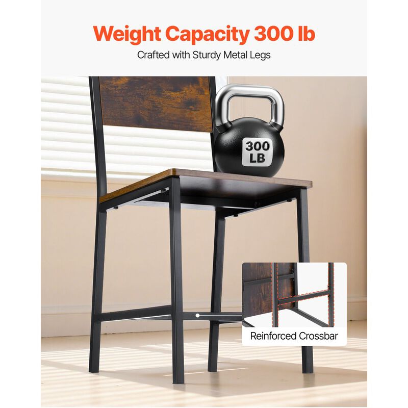 Wood Dining Chairs Set of 2 with Metal Frame and Backrest image number 4