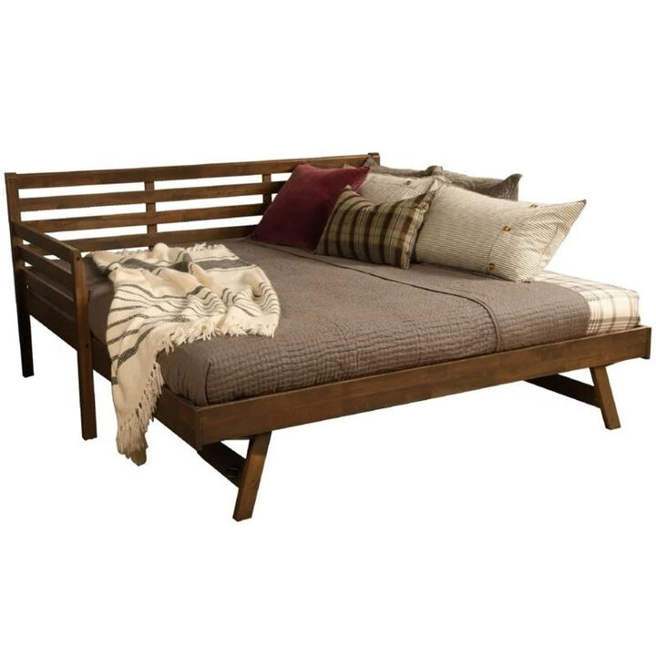 Solid Wood Daybed Frame with Pop-Up Trundle Bed for Space-Saving Guest Rooms