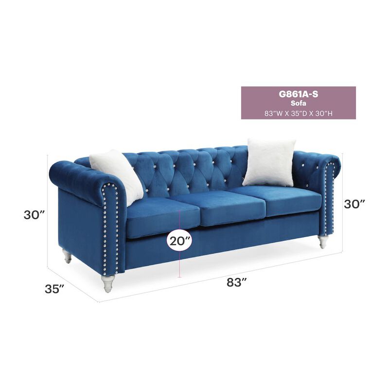 Glory Furniture Raisa Sofa in Navy Blue Color image number 2