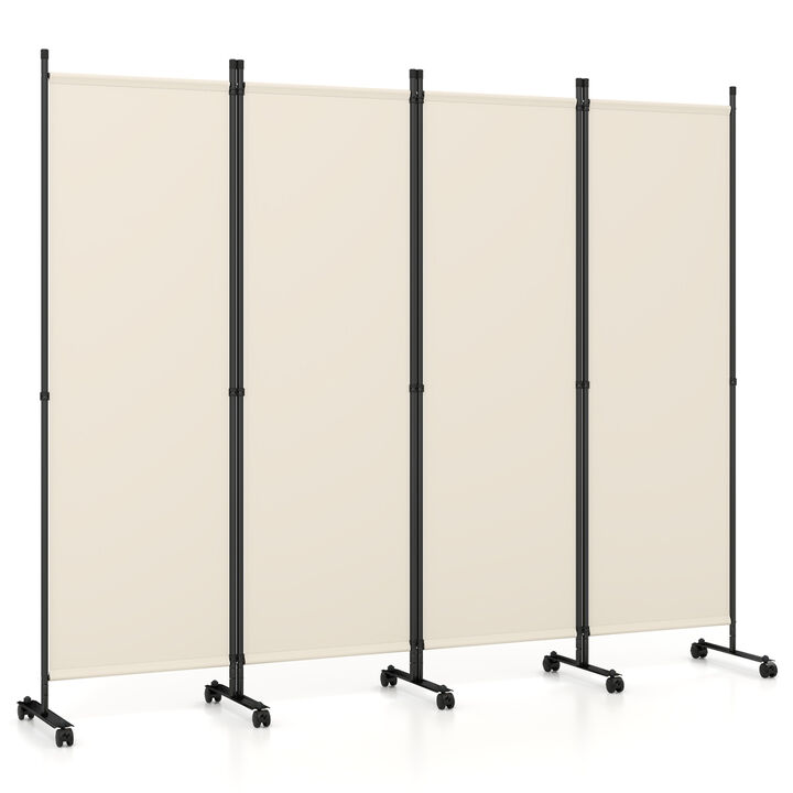 Portable 4 Panel Room Divider with Wheels, Folding Privacy Partition Screen for Home Office