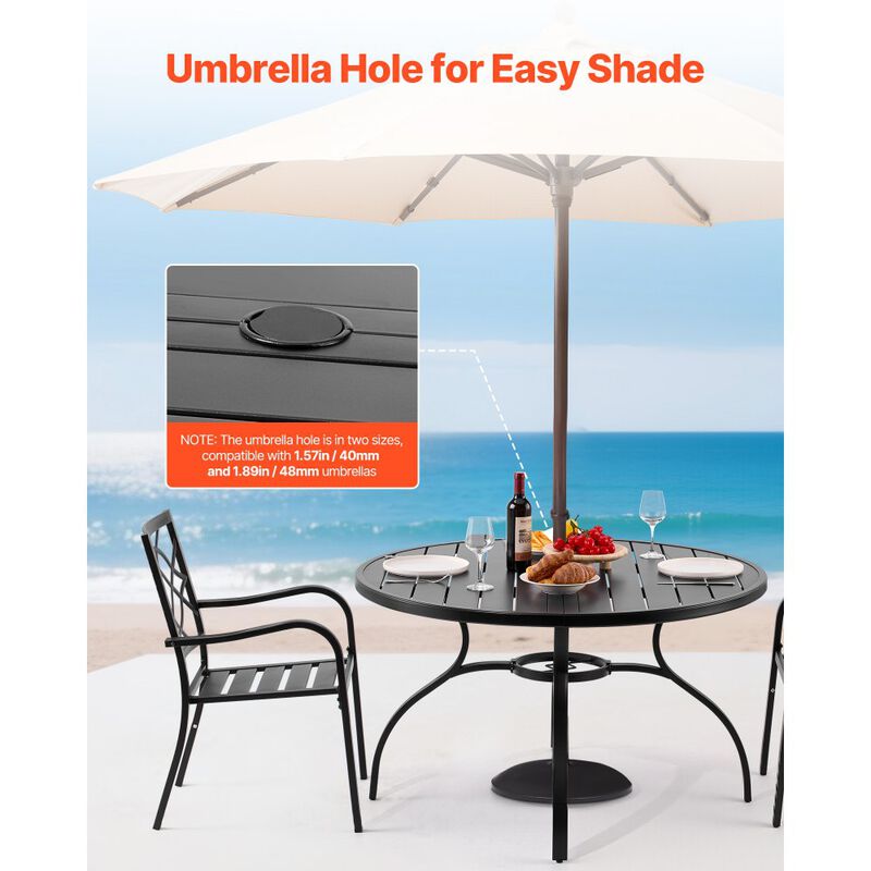 Outdoor Steel Patio Round Dining Table with Umbrella Hole for Lawn Garden-Black image number 4