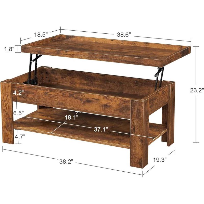 Hivvago Modern Lift Top Coffee Table Laptop Tray with Storage Shelf in Black Wood Finish