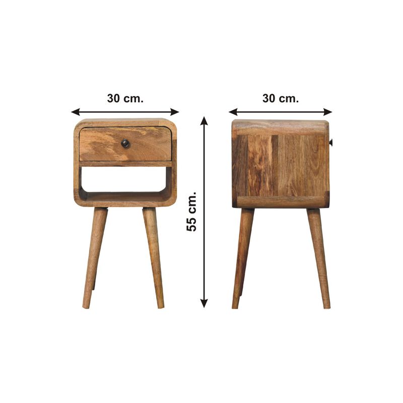 Mini Oak-ish Curve Lower 1 Drawer Solid Wood Nuightstand